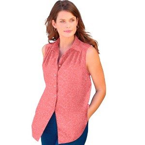 Roaman's Women's Plus Size Sleeveless Kate Big Shirt - 1 of 4