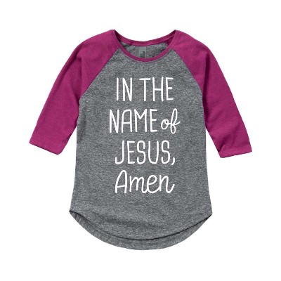 Girls' - Instant Message - Name Of Jesus Amen Shirt Tail Raglan Graphic ...