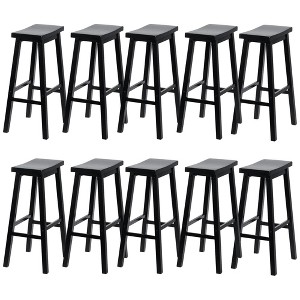 PJ Wood Classic Saddle-Seat 29" Tall Kitchen Counter Stools for Homes, Dining Spaces, and Bars with Backless Seats and 4 Square Legs, Black (10 Pack) - 1 of 4