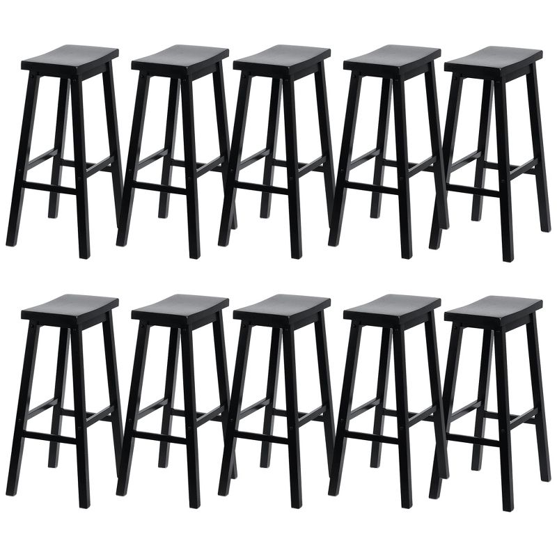 PJ Wood Classic Saddle-Seat 29" Tall Kitchen Counter Stools for Homes, Dining Spaces, and Bars with Backless Seats and 4 Square Legs, Black (10 Pack), 1 of 7