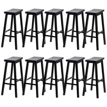 PJ Wood Classic Saddle-Seat 29" Tall Kitchen Counter Stools for Homes, Dining Spaces, and Bars with Backless Seats and 4 Square Legs, Black (10 Pack)