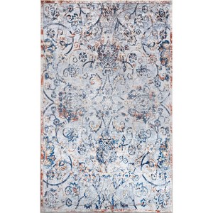 Momeni 5'x8' Karachi Dennis Medallion Machine Loomed Area Rug Light Blue: Classic Rectangle, Low Pile, Indoor Use - 1 of 4