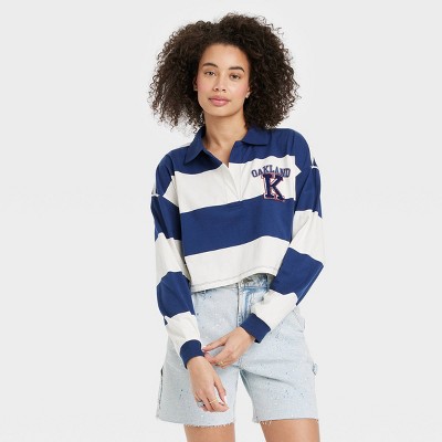 Women's Oakland Long Sleeve Striped Graphic Polo T-Shirt - White
