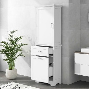MAYEERTY Tall Bathroom Cabinet 2 Size Drawers Adjustable Shelf MDF Painted White - 1 of 4