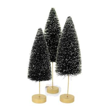 Bethany Lowe Back To Black Trees  -  Set Of Three Bottle Brush Trees 12.5 Inches -  Set Of Three Bottle Brush Trees  -  Lc1629  -  Sisal  -  Black