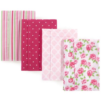 Hudson Baby Infant Girl Cotton Flannel Burp Cloths 4pk, Rose, One Size