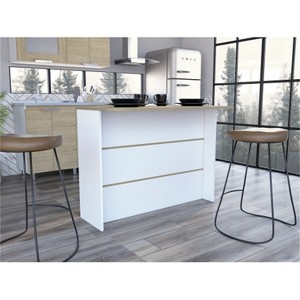 LunaLulinlk Kitchen Island with Ample Workstation and 2-Tier Shelf White / Light Pine - 1 of 4