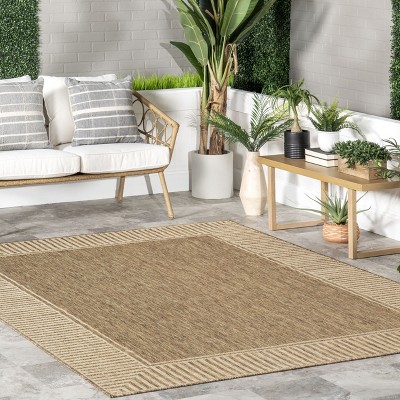 Casual Striped Border Light Brown Synthetic 4'x6' Area Rug