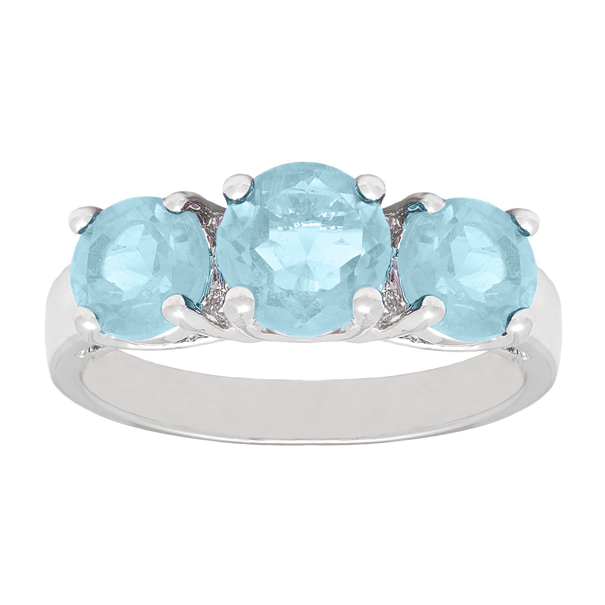 3.00 CT.T.W. Round-Cut Blue Topaz 3-Stone Prong Set Ring Silver Plated (Size 7), Women's
