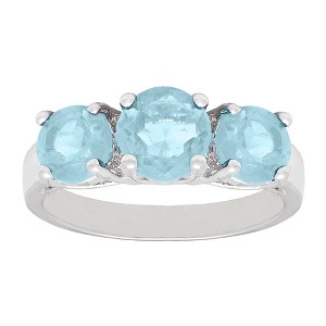 3.00 CT.T.W. Round-Cut Blue Topaz 3-Stone Prong Set Ring Silver Plated (Size 7), Women