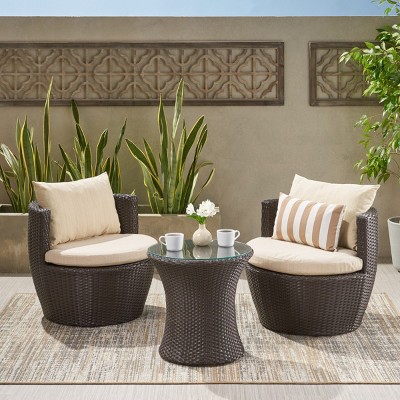 3-Piece Patio Set Table And Chairs,  Modern Patio Chairs With Seat And Back Cushions, Wicker Chairs With Coffee Table-Cuddlewood