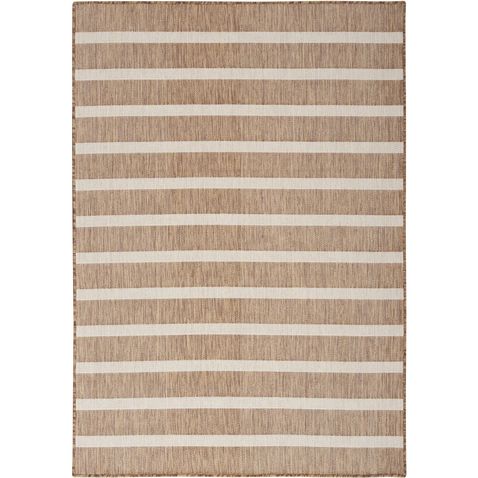 Nourison Positano Modern Stripes Flatweave Indoor Outdoor Low Pile Area Rug Jute Ivory 5' x 7'