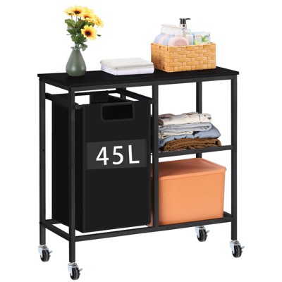 Oumilen Rolling Metal Laundry Hamper with Storage Shelves