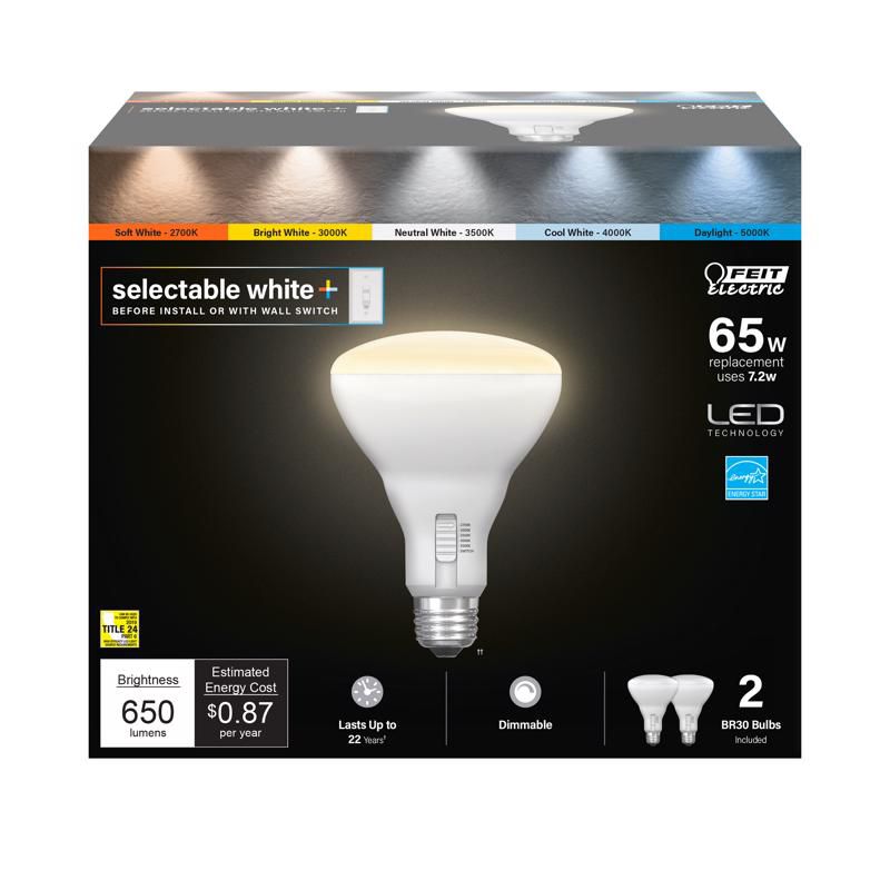 Feit Electric BR30 E26 (Medium) LED Light Bulb Tunable White/Color Changing 60 Watt Equivalence 2 pk, 1 of 6