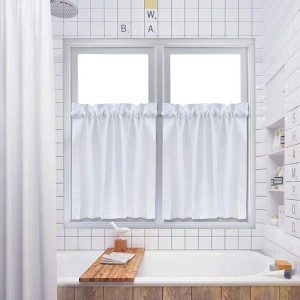 Kitchen Curtains 30 Inches Long White Window Curtains Waterproof Curtains for Bathroom Window Waffle Weave Textured Tier Curtains, 30"×30", Set of 2 - 1 of 4