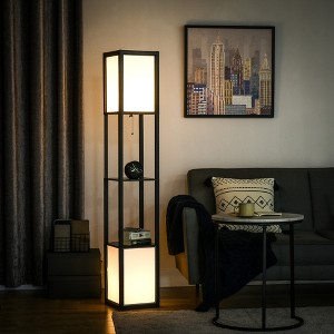 Modern Shelf Floor Lamp with Dual Ambient Light, Black - 1 of 4