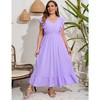 Whizmax Women's Plus Size Summer Dress with Pocket Ruffle Cap Sleeveless V Neck Side Split Long Beach Maxi Dress Purple 3XL - 2 of 4