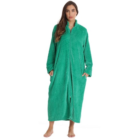 Women's Long Robe Hooded Bathrobe Zipper Up Duster Full Length Solid Pocket  Housecoat Sleepwear