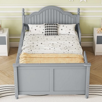 Aortzio Twin Size Solid Wooden Platform Bed,Floor Bed with Rails,Headboard&Footboard