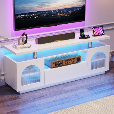 TV Stand for 65 inch TV, Modern Entertainment Center with Power Outlets and LED Lights