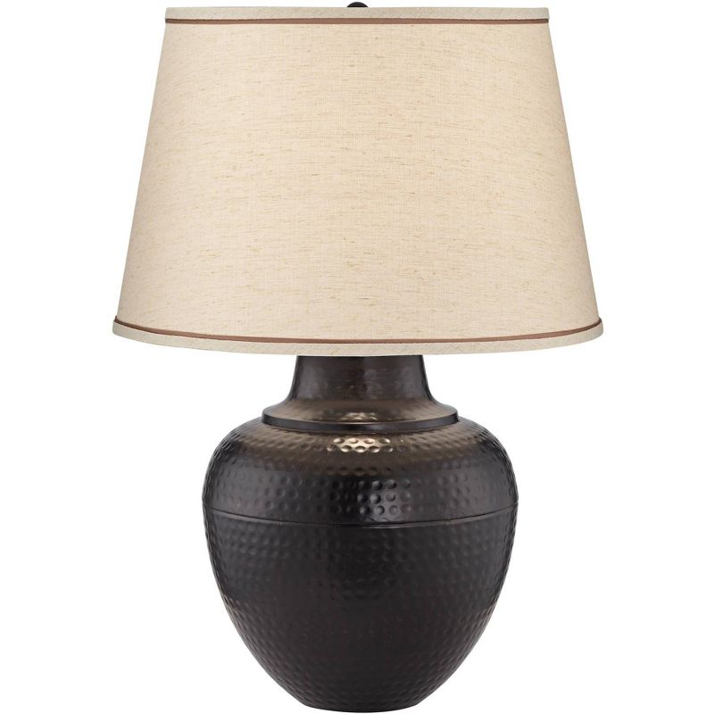 Barnes and Ivy Rustic Farmhouse Table Lamp 27 1/4" Tall with USB Dimmer Bronze Hammered Beige Drum Shade for Bedroom Living Room House Home Bedside, 1 of 10
