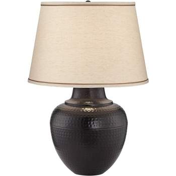 Barnes and Ivy Rustic Farmhouse Table Lamp 27 1/4" Tall with USB Dimmer Bronze Hammered Beige Drum Shade for Bedroom Living Room House Home Bedside