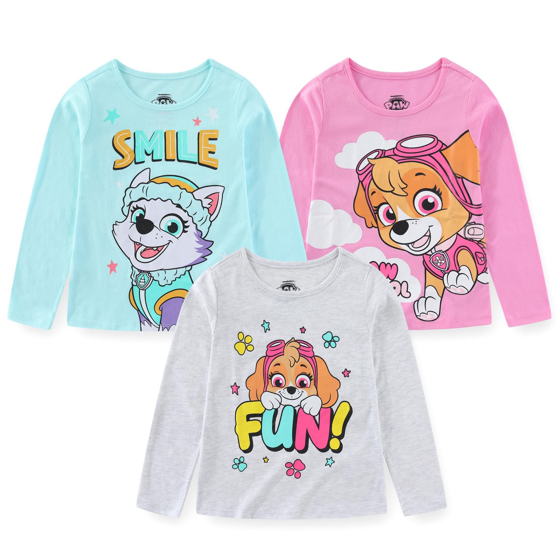 Paw Patrol Nickelodeon Everest and Skye Girls 3 Pack Long Sleeve Shirts