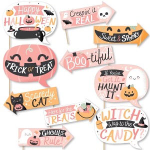 Big Dot of Happiness Funny Pastel Halloween - Pink Pumpkin Party Photo Booth Props Kit - 10 Piece - 1 of 4