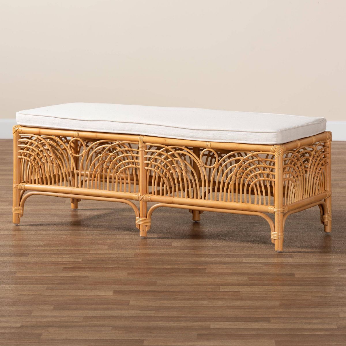 bali & pari Materra Rattan Bench White/Light Honey: Upholstered Polyester, No Assembly, Spot Clean - thumbnail 7
