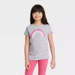 Girls' Valentine's Day 'Heart Rainbow' Short Sleeve Graphic T-Shirt - Cat & Jack™ Heather Gray 