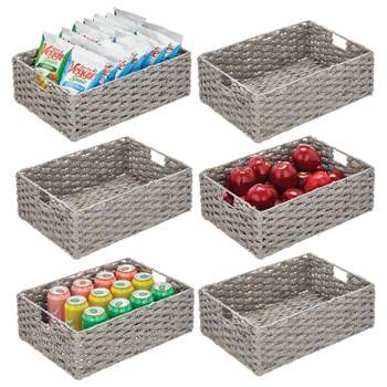 mDesign Hyacinth Braided Woven Pantry Bin Basket, Handles - 12 x 16 x 6