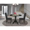 Contemporary Round Dining Table Set - 3pc 42" Table w/ Drop Leaves & 2 Parsons Chairs - Chic Black Finish - 2 of 4