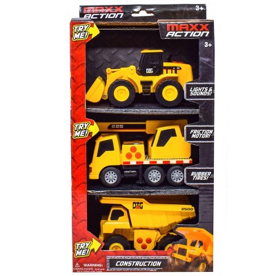 Maxx Action Mini Construction Lights & Sounds Vehicles – Front End Loader, Excavator and Dump Truck - 3pk