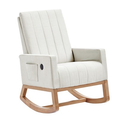 VECELO Modern Glider Rocker Chair with USB Port Armchair & Side Pocket, Faux Leather Upholstered Rocking Chair for Living Room Balcony