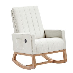 VECELO Modern Glider Rocker Chair with USB Port Armchair & Side Pocket, Faux Leather Upholstered Rocking Chair for Living Room Balcony - 1 of 4
