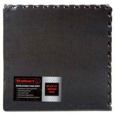 Black Interlocking EVA Foam Floor Mats, 25" x 25" Set of 6