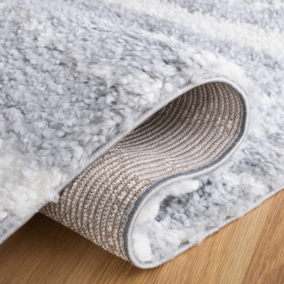 Gray and Ivory Square Shag Area Rug