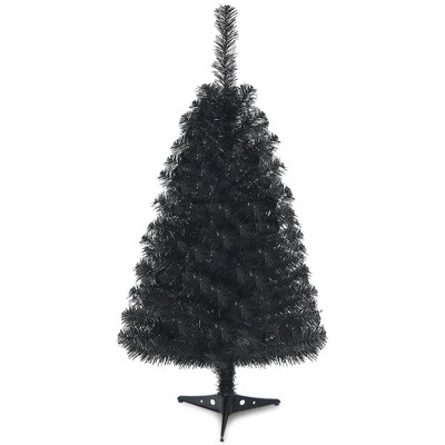 Costway 3ft Unlit Artificial Christmas Halloween Mini Tree Black with Plastic Stand Green/Black/Pink