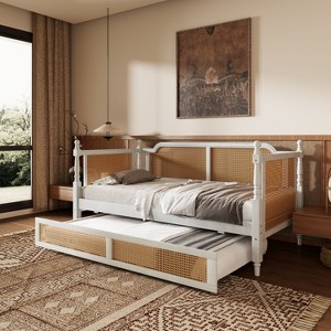 Sapphtopaz Twin Size Traditional Rattan Bed Frame, Versatile Daybed for Small Guest Rooms, Space-Saving & No Box Spring Needed - 1 of 4