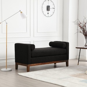 TiramisuBest 53.5" Upholstered Bench with Wood Legs & Bolster Pillows – Elegant Ottoman for End of Bed, Bedroom, Living Room, Entryway (Black) - 1 of 4