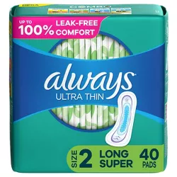 Always Ultra Thin Pads Size 2 Super Long Absorbency Unscented Without Wings - 40ct