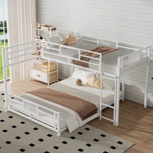 YOOCOZZ Twin Over Full L-shaped Metal Bunk Bed with Safe Guardrails - 1 of 4