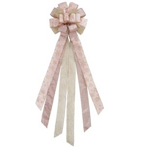 Aoibox Rose Gold Christmas Tree Topper Bow 12 Inch Wide Glitter Snowflake Ribbon 6 Streamers 1 Pack Holiday Decoration - 1 of 4