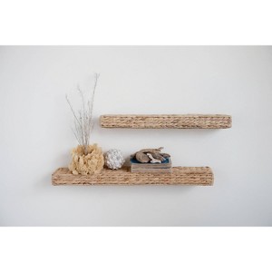 23.5" Handwoven Water Hyacinth Wall Shelf Brown - Storied Home - 1 of 4