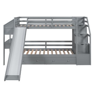 Bellemave Twin over Twin Bunk Bed with Storage Staircase, Slide and Drawers, Desk with Drawers and Shelves, Gray - 1 of 3