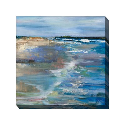 Cottage Garden West of The Wind Beach Walk Blue, Tan 24 x 24 Inch Waterproof Gallery Wrapped Canvas, Outdoor Garden, Yard, Patio All Weather Hanging
