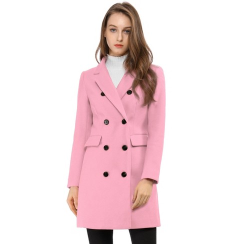 Allegra K Women's Long Jacket Notched Lapel Double Breasted Trench Coat ...