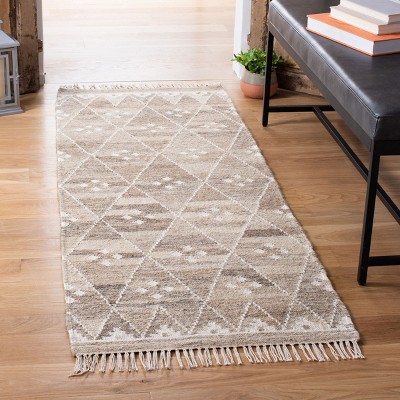 Natural Ivory Wool and Viscose Handwoven Runner Rug