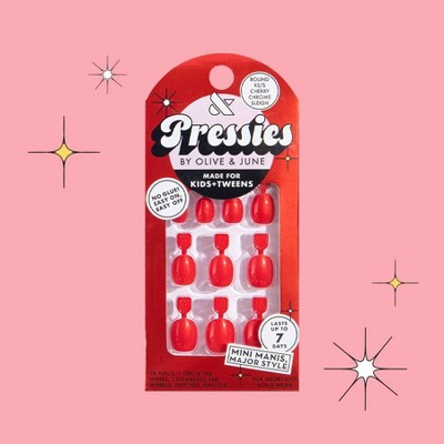 Olive & June Pressies Fake Nails - S Round - Cherry Chrome Sleigh - 28ct
