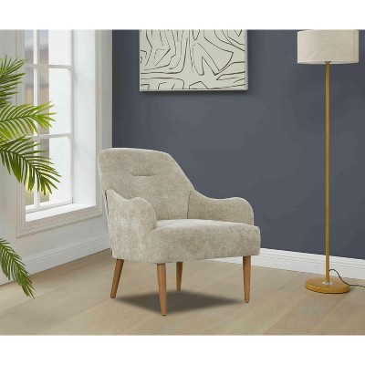 CAVINAS Chenille Accent Chair with Mid-Height Backrest and Wood Legs,Modern Upholstered Living Room Chairs,Reading Chairs for Living Room